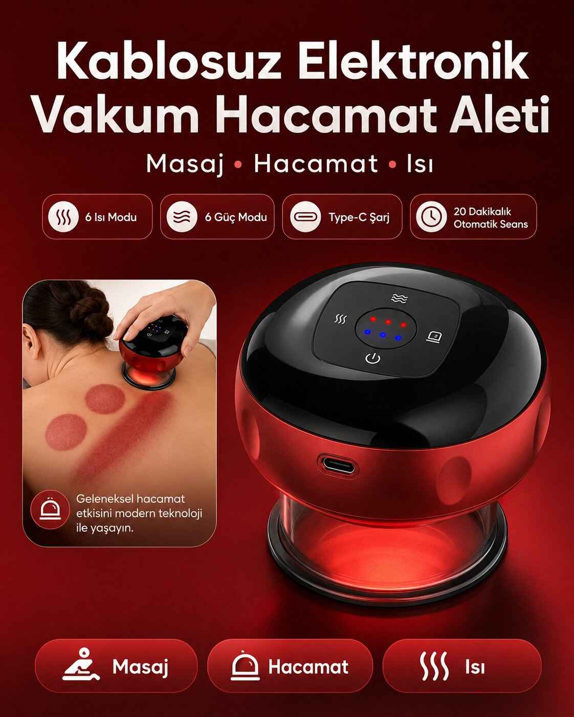 Vacumix Akıllı Elektronik Hacamat & Kupa Masaj Cihazı - Isıtmalı, Ayarlanabilir Vakumlu Masaj
