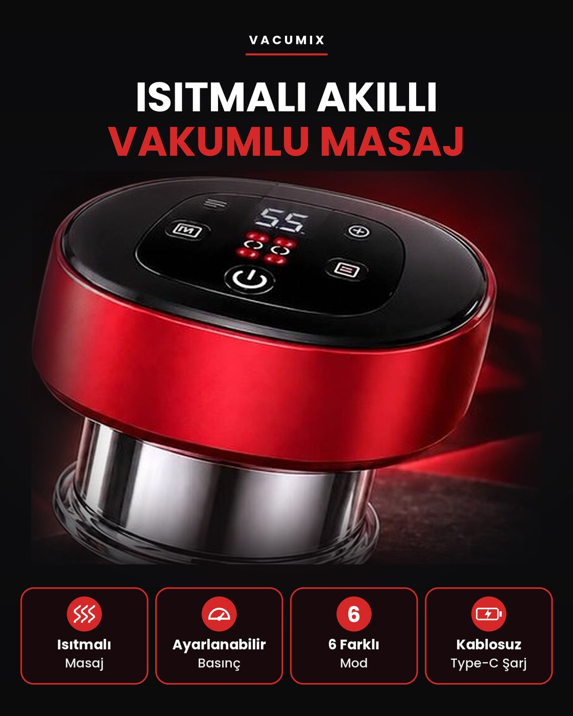 Vacumix Akıllı Elektronik Hacamat & Kupa Masaj Cihazı - Isıtmalı, Ayarlanabilir Vakumlu Masaj